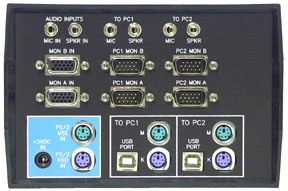 VIP-602-KMAV2 (Rear View) 2 Port Dual-Head USB - PS/2 Hybrid KVM Switch w/ audio