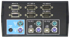 VIP-602-KMV2 2 Port Dual-Head USB - PS/2 Hybrid KVM Switch Rear View
