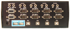 USB-804-KMAV2 4 port dual-head USB KVM Switch w/audio rear view