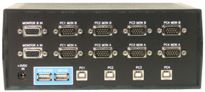 USB-804-KMV2 4 port dual-head USB KVM Switch rear view