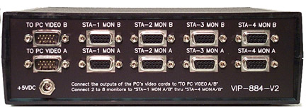 rear view of VIP-884-V2 4 Port Dual-Head Video Splitter