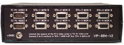 rear view of VIP-884-V2 4 port dual head video splitter