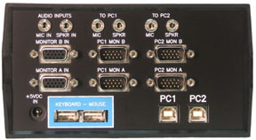 USB-802-KMAV2 2 port dual-head USB KVM Switch w/audio rear view