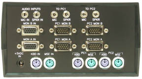 VIP-802-KMAV2 Dual-Head KVM Switch w/ audio (rear view)