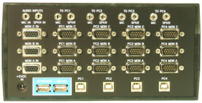 USB-804-KMAV3 4 port multi-head USB KVM Switch w/audio rear view