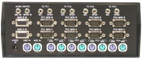 VIP-804-KMAV2-DE 4 port dual head KVM switch w/ audio (rear view)